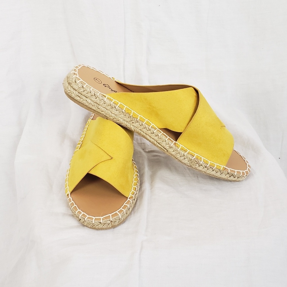 Mustard Yellow Vegan Leather Crisscross sa…